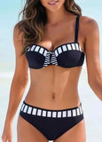 Black White Stitching Push Up Bikini