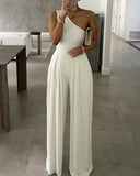 One Shoulder Ruched Wide Leg Jumpsuit