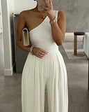 One Shoulder Ruched Wide Leg Jumpsuit