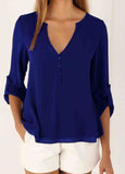 V-Neck Button Chiffon Blouse