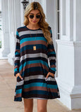 Stripe Pocket Long-Sleeve Dress