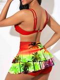 High Waist Tropical Print Double Straps Bikini Set