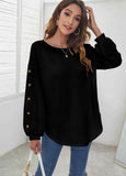 Button-Accent Long-Sleeve Hem Top