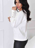 Solid V-Neck long sleeve button Top