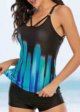 Print Contrast Backless Tankini Set