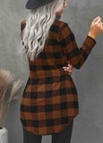 Turn-down Collar Plaid Pockets Cardigan Coat