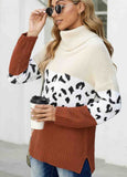 Turtleneck Splicing Chunky Knit Pullover Sweater