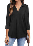 Elegant Long Sleeve Split Neck Solid T Shirt