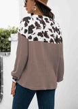 Leopard Stitched Button Long Sleeve Top