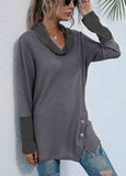 Knit Button Pullover Patchwork Sweatshirt