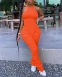 Sleeveless Ruched O-neck Skinny Jumpsuit