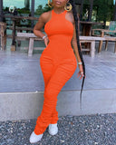 Sleeveless Ruched O-neck Skinny Jumpsuit