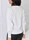 Solid V-Neck long sleeve button Top