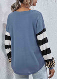 Striped Leopard Long Sleeve Knit Sweatshirt