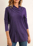 Decorative Button Purple Long Sleeve T Shirt