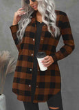 Turn-down Collar Plaid Pockets Cardigan Coat