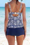 Stripe Print V Neck Tankini Set