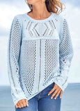 Long Sleeve Solid Round Neck Pierced Sweater