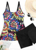 Spaghetti Strap Leaf Print Tankini Set