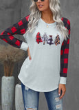 Christmas Pattern Plaid Splice Long Sleeve Top