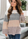 Round Neck Long Sleeve Contrast Sweater