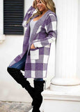 Plaid Pattern Open Front Pocket Cardigan