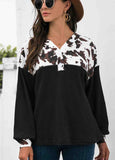 Leopard Stitched Button Long Sleeve Top