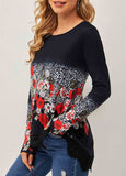 Lace Stitching Floral Print Multi Color T Shirt