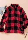 Plaid Print 1/4 Zip Turn-down Collar Sweatshirt