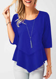 Asymmetric Hem Royal Blue Chiffon Blouse