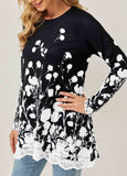 Floral Print Lace Stitching Long Sleeve T Shirt