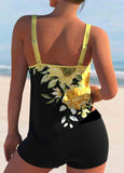 Sunflower Print Double Straps Tankini Set