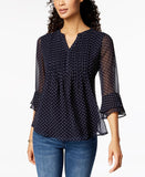 Blue 3/4-sleeves with ruffled cuffs Top