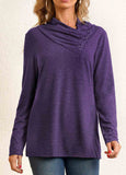 Decorative Button Purple Long Sleeve T Shirt