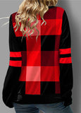 Patchwork Plaid Split Neck Long Sleeve Sweatshirt