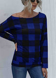 Diagonal Collar Plaid Simple T-Shirt