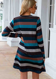 Stripe Pocket Long-Sleeve Dress