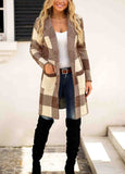 Plaid Pattern Open Front Pocket Cardigan