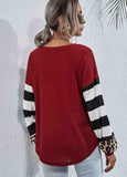 Striped Leopard Long Sleeve Knit Sweatshirt