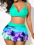 High Waist Tropical Print Double Straps Bikini Set