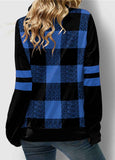 Drawstring Neck Contrast Long Sleeve Plaid Sweatshirt