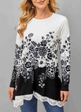 Floral Print Lace Stitching Long Sleeve T Shirt