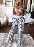 Twisted Front Floral Print Crop Top & Pants Set