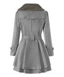 Asymmetrical-Collar Belted A-Line Peacoat - Women