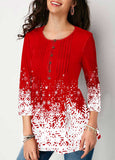 Printed 3/4 sleeve Button Front Blouse