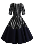 Round Neck Polka Dot Half Sleeve Dress