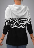 Zebra Print Waffle Knit Crossover Hem Hoodie