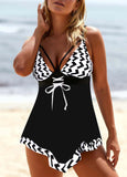 Geometric Print Lace Up Swimwear Top