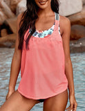 Mesh Splicing Racerback Tankini Set