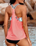 Mesh Splicing Racerback Tankini Set